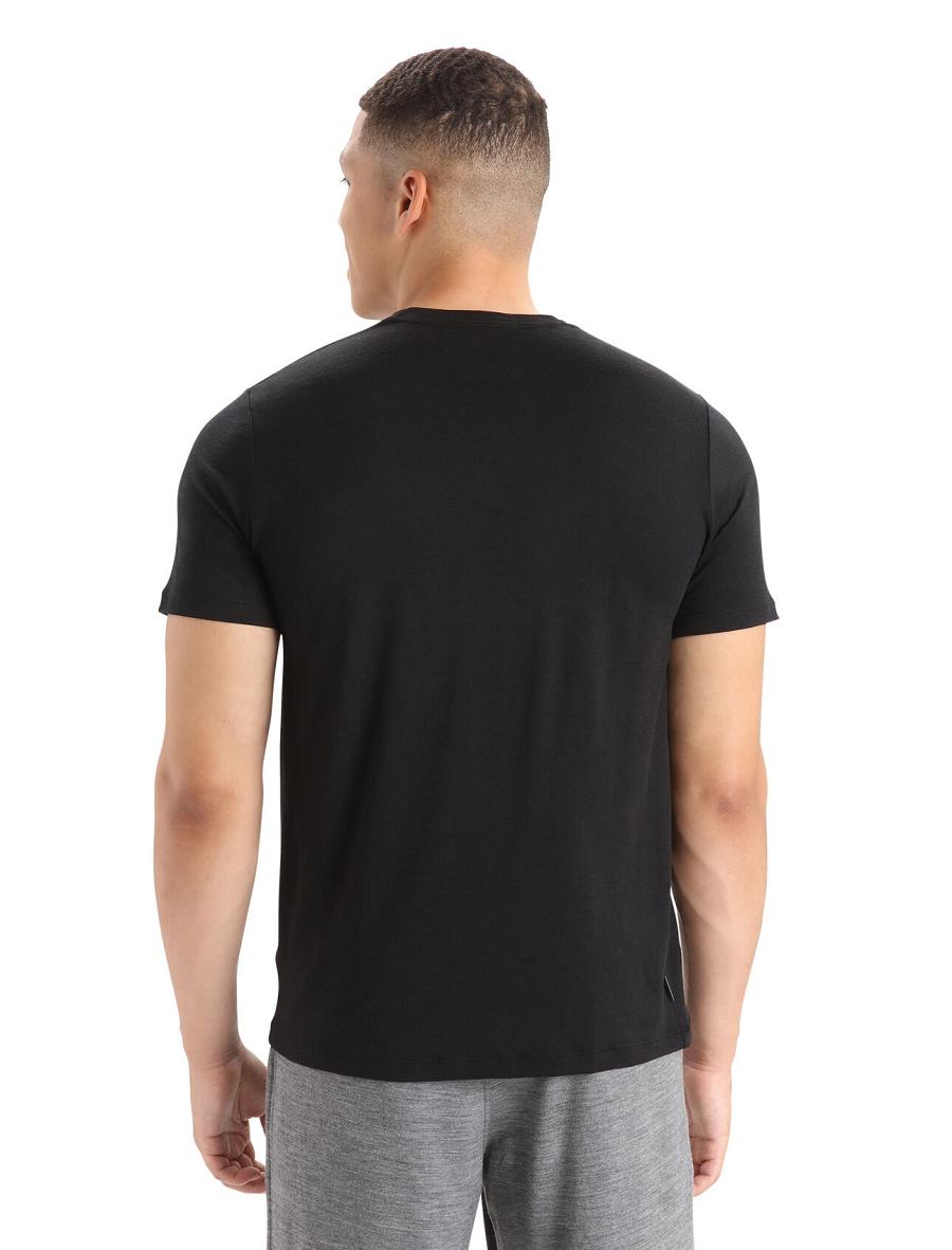 Black Men's Icebreaker Merino Tech Lite II Short Sleeve Tee T Shirts | USA 1169JPQJ